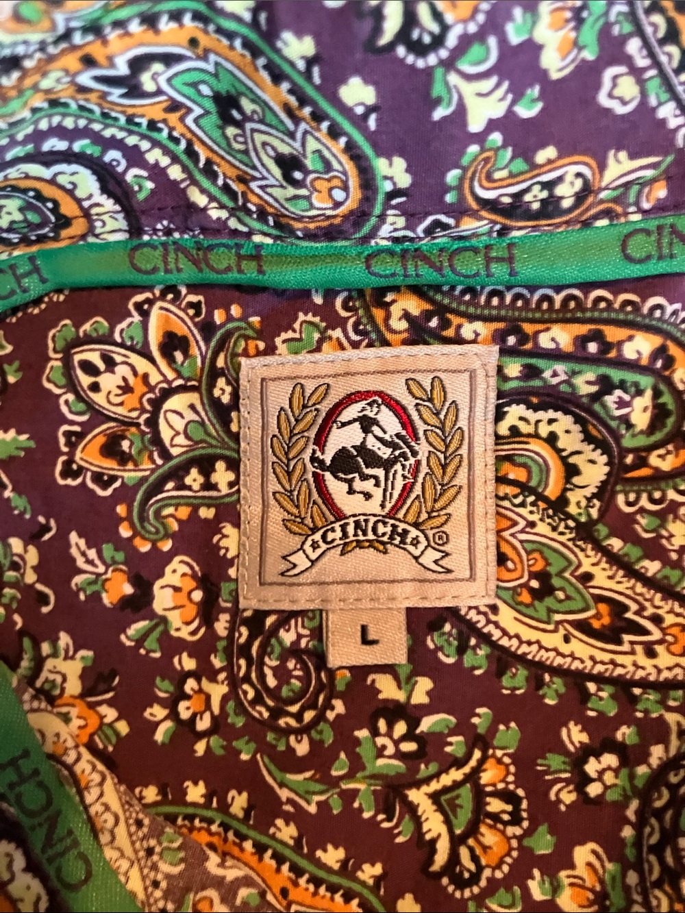 Cinch Men's Purple Paisley Button-Down Shirt with Green Trim